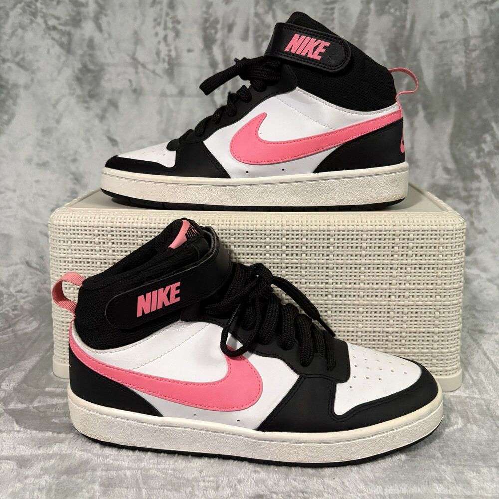 Nike Court Borough Mid 2 GS Black White Pink High Top Sneakers Kids 6.5Y
